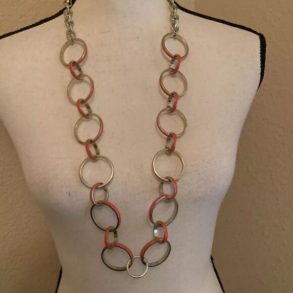 Signed T For Talbots Gold Tone & Reddish Orange Costume Jewelry Necklace - Picture 6 of 12